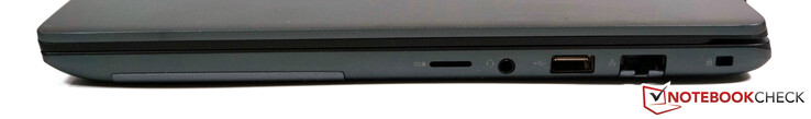 Rechts: microSD, 3,5-mm-Audio, USB-A 3.1 Gen.1, RJ45, Steckplatz für Kabelschloss