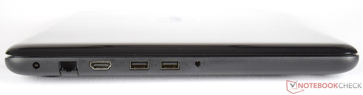 linke Seite: Netzanschluss, RJ45-LAN, HDMI, 2x USB 3.0, Kombianschluss (Kopfhörer/Mikrofon)