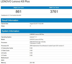 Lenovo: Neues Lenovo K8 Plus auf Geekbench