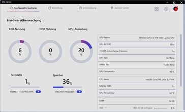 MSI Center Home Screen