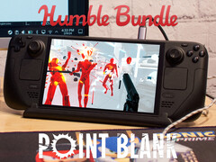 Das Point Blank-Paket wird am 4. September 2025 auslaufen. Abgebildet: Steam Deck mit Superhot. (Bildquelle: Humble Bundle und Notebookcheck - bearbeitet)