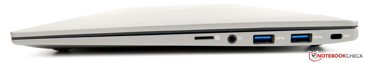 Rechte Seite: kombinierter Audioanschluss, 2x USB 3.1 Gen1, HDMI, GigabitLAN, 1x USB 3.1 Gen1 Typ-C mit DisplayPort, Ladeanschluss