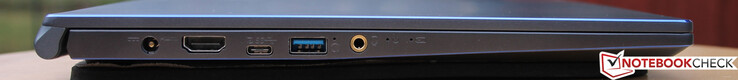 rechts: Netzteil, HDMI, USB Type-C 3.1 Gen 2 mit Displayport, USB Type-A 3.1 Gen 1, Kopfhörer/Mikrofon kombiniert