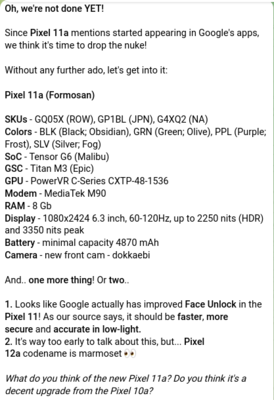 Geleakte Specs zum Google Pixel 11a