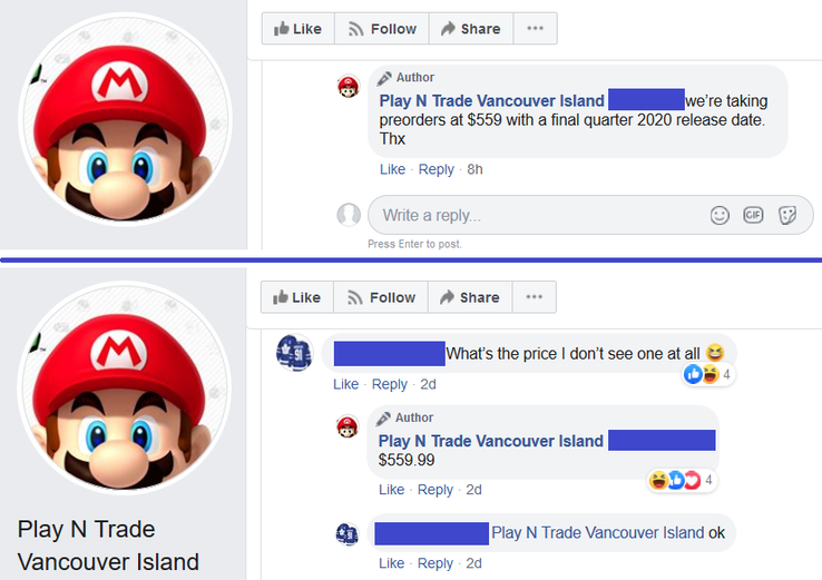 Play N Trade Vancouver Island gibt auf Facebook bereits den Preis der Vorbestellungen an. (Bild: Play N Trade / Facebook)