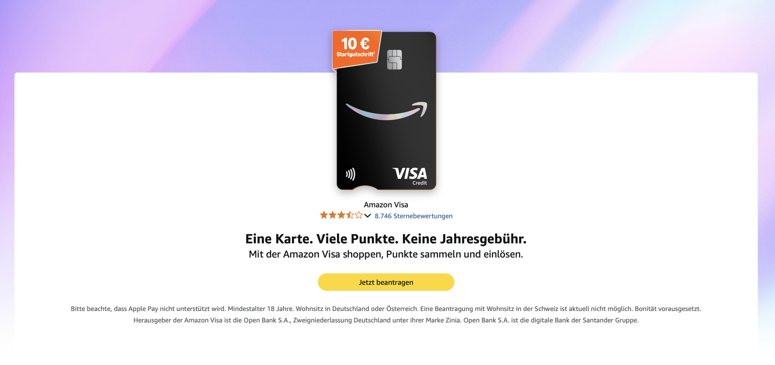 Amazon erweitert Zinia-Kreditkartenangebot auf Österreich