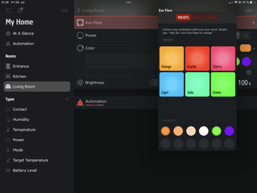 Eve Flare in der App mit Farbenvorauswahl …