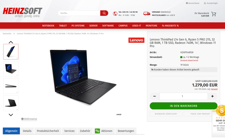 Lenovo ThinkPad L14 Gen 6 21S80031GE für 1.279 Euro.