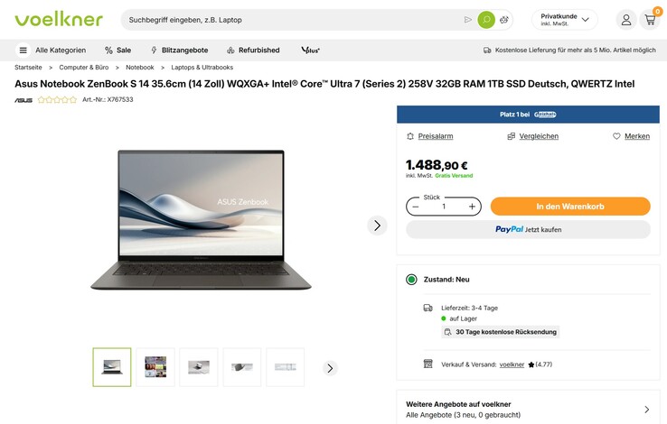 Asus ZenBook S14 OLED UX5406SA-PV530W für 1.488,90 Euro.