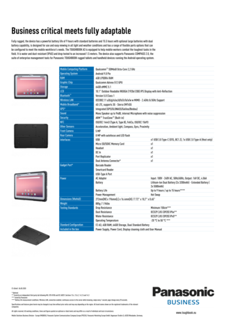 Toughbook FZ-A3 Spezifikationen (Quelle: Panasonic)
