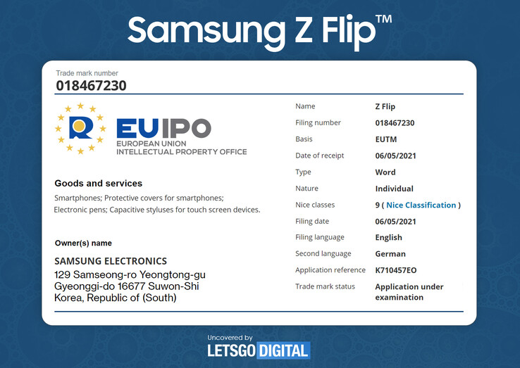 Im Gegensatz zum Vorjahr auch mit S-Pen-Support? Ein aktuelles Trademark zum Galaxy Z Flip von Samsung.