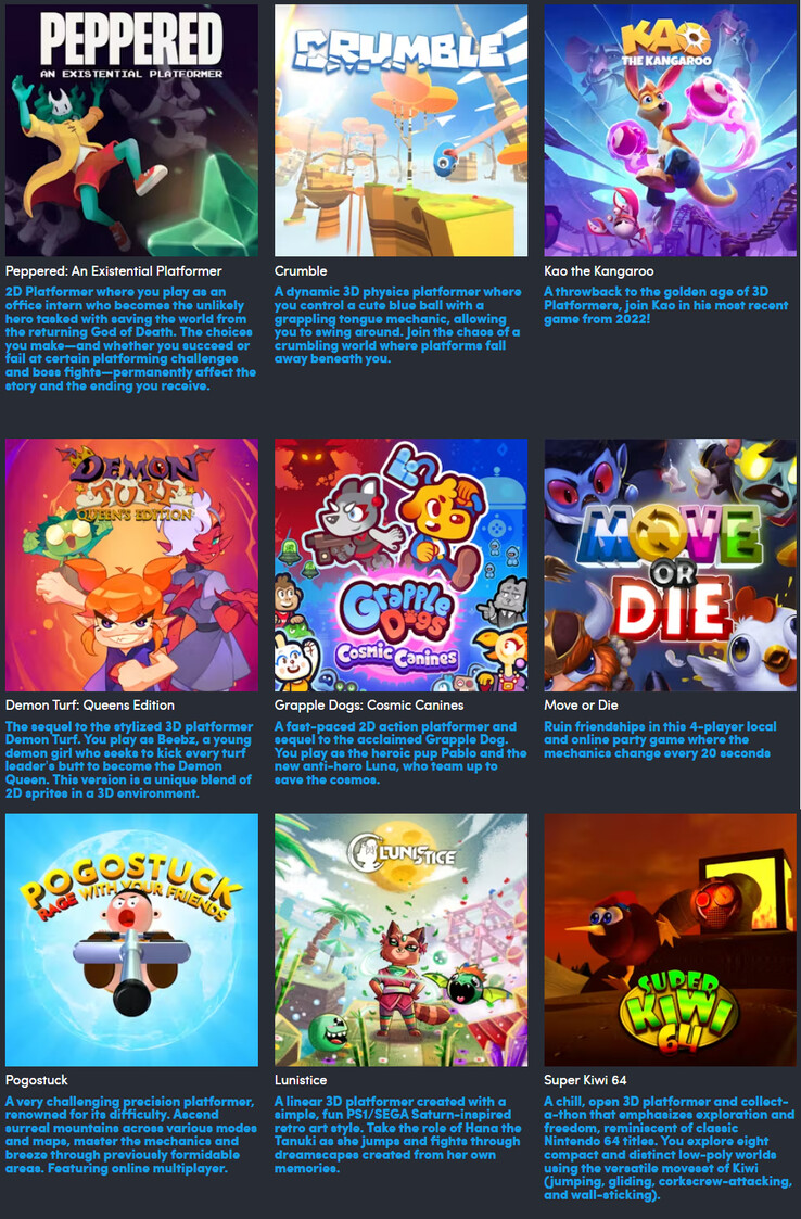 Alle im Playful Platformers Bundle enthaltenen Spiele. (Bildquelle: Humble Bundle)