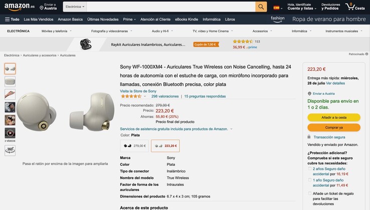 Kunden aus Deutschland und Österreich können bei Amazon Spanien problemlos bestellen. (Screenshot: Amazon)