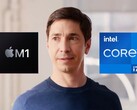 Intel setzt Apples ehemalige Werbeikone ein, um die Vorzüge der eigenen Chips gegenüber dem M1 zu bewerben. (Bild: Intel / Apple, bearbeitet)