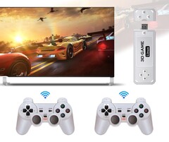 Der Powkiddy Y6 Gaming-Stick wird mit zwei drahtlosen Controllern im PlayStation-Stil geliefert. (Bild: Powkiddy)