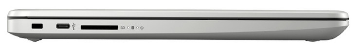 Linke Seite: Steckplatz für ein Kabelschloss, USB 3.1 Gen 1 (Typ C), Speicherkartenleser (SD)