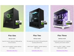 Screenshot des NZXT-Flex-Mietprogramms, der die verschiedenen für Verbraucher verfügbaren Preisstufen zeigt.