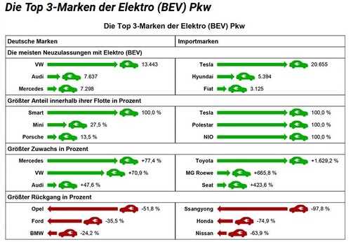 Top 3 der reinen E-Autos (BEV)