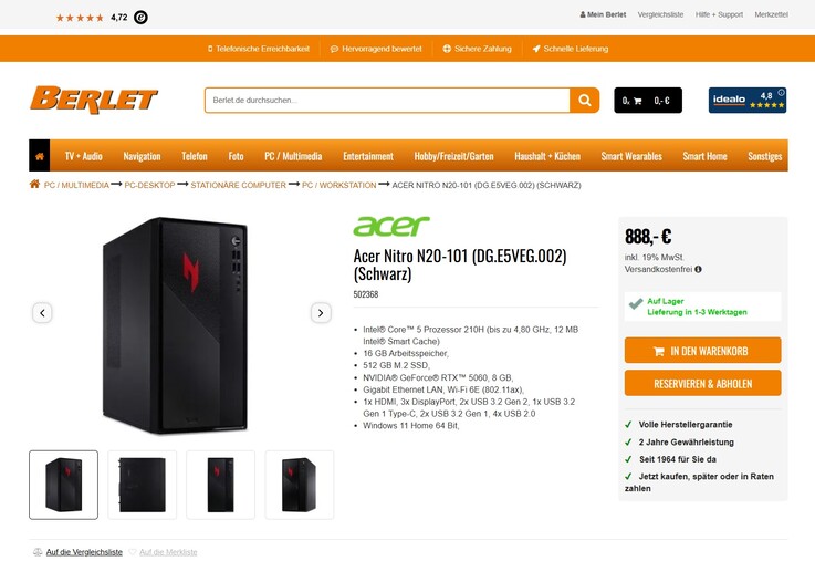Acer Nitro N20-101 (DG.E5VEG.002) für 888 Euro.
