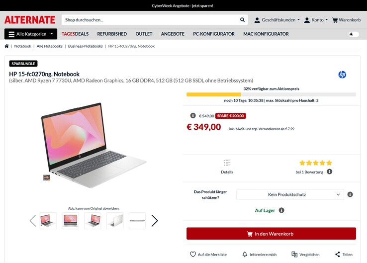 HP 15-fc0270ng im Angebot für 349 Euro.