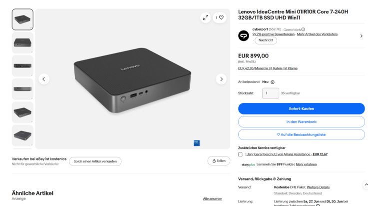 Lenovo IdeaCentre 01LR10R 91B2001WGF für 899 Euro.