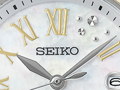 Die abgebildete Seiko HEA005J ist bei 1 und 7 Uhr mit im Labor gezüchteten Diamanten besetzt