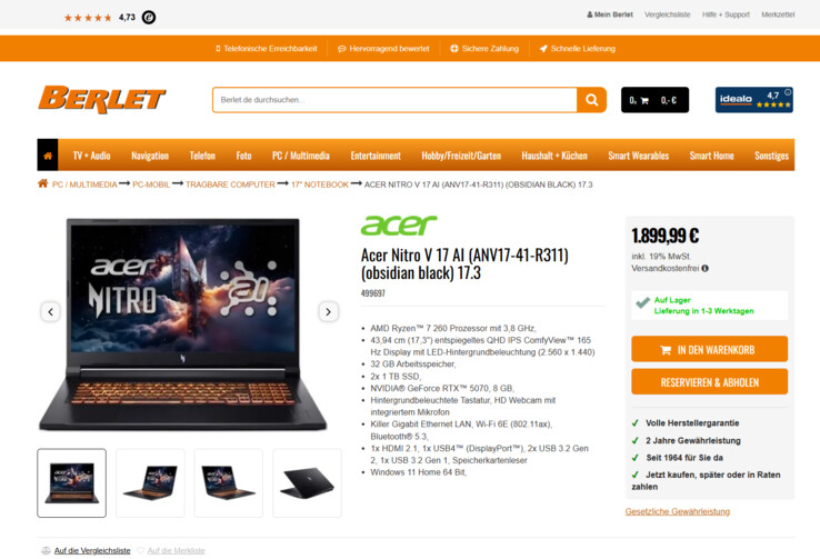 Acer Nitro V 17 AI ANV17-41-R311 für 1.899,99 Euro.