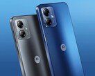 Das Moto G14 setzt auf eine Acrylglas-Rückseite, wahlweise in Blau oder in Dunkelgrau. (Bild: Motorola)