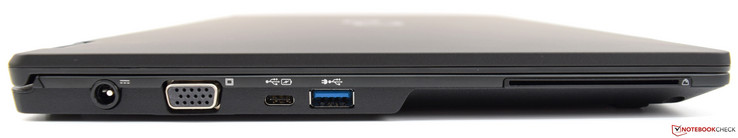 Links: Netzteil-Anschluss, VGA, USB Typ C Gen1, 1x USB 3.0 Typ A, Smart-Card-Reader