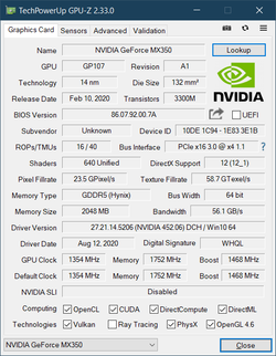 GPU-Z Nvidia GeForce MX350