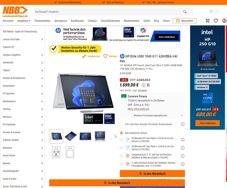 HP Elite x360 1040 G11 A26VBEA für 1.699 Euro.
