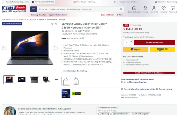 Samsung Galaxy Book4 Ultra (NP960XGL-XG1DE) für 2.649,90 Euro.