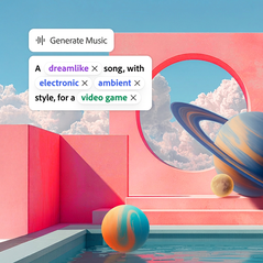 Adobe Firefly: Generate Music schnell und unkompliziert originelle Musiktitel generieren, die für die kommerzielle Nutzung freigegeben sind.