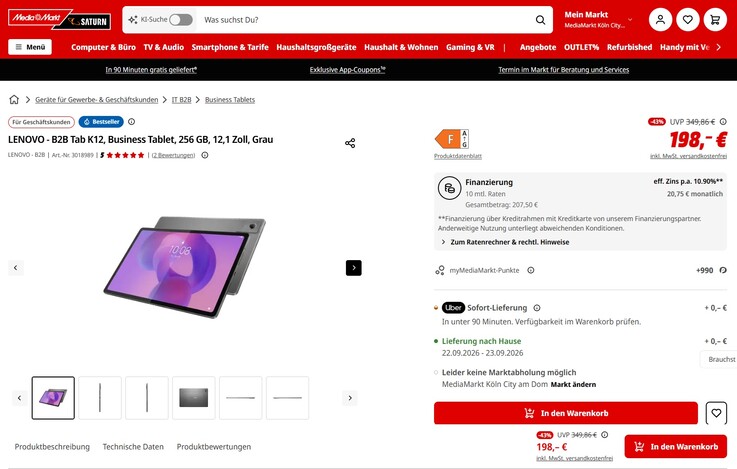 Lenovo Tab K12 ZAGJ0153SE für 198 Euro.