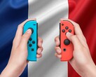 Switch-Joy-Con-Controller vor französischer Flagge abgebildet
