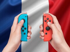 Switch-Joy-Con-Controller vor französischer Flagge abgebildet