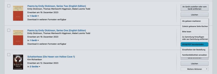 Amazon erlaubt den DRM-freien Download ausgewählter Bücher als PDF- oder ePub-Datei.