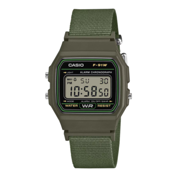 Casio F-91WF-3A mit olivgrünem Stoffarmband