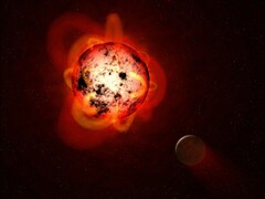 Eine Illustration, die einen Roten Zwerg und einen Planeten zeigt