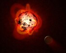Eine Illustration, die einen Roten Zwerg und einen Planeten zeigt