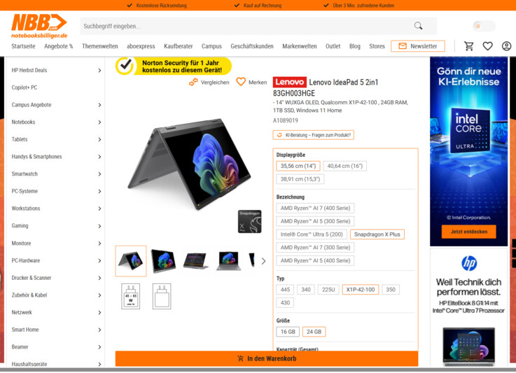 Lenovo IdeaPad 5 2-in-1 14Q8X9 83GH003HGE für 999 Euro.