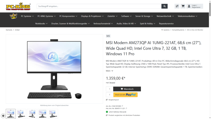 MSI Modern AM273QP AI 1UMG-221AT für 1.359 Euro.
