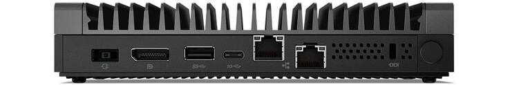 Rückseite: Netzanschluss, DisplayPort, USB 3.1 Gen. 2 Typ-A, USB 3.1 Gen. 2 Typ-C (Verwendung als Stromversorgung/Anschluss von Displays möglich), 2x Ethernet, Kensington lock