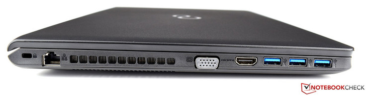links: Kensington-Lock-Port, Ethernet (RJ-45), Lüftungsschlitze, VGA, HDMI, 3x USB 3.0
