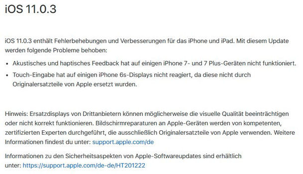 Das iOS 11.0.3 ist mehr ein Bugfix als ein Update.