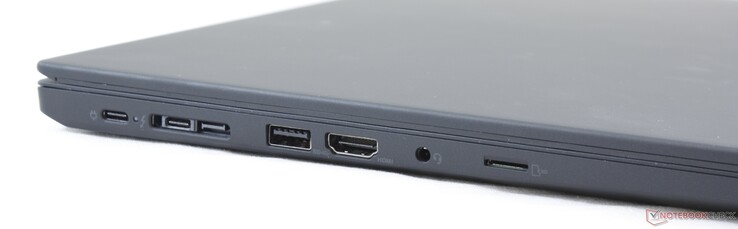 Links: USB Typ-C Gen. 1, USB Typ-C Gen. 2 + Thunderbolt 3, ThinkPad-Dock, HDMI 1.4, kombinierter 3,5-mm-Audioanschluss, microSD-Kartenleser