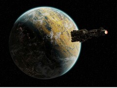 Ein Raumschiff fliegt an einem Planeten vorbei. (Bildquelle: Andrej Sachov – Unsplash)