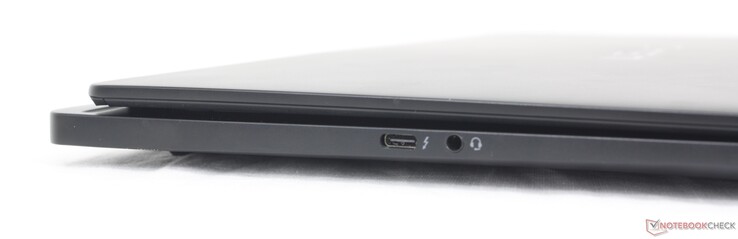 Links: USB-C (40 Gbit/s) mit Thunderbolt 4 + Power Delivery + DisplayPort 1.4, 3,5 mm Kopfhörer