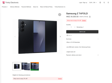 Trinity Electronics verlangt etwa 3.700 Euro für das Samsung Galaxy Z Trifold.