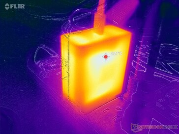 Das Netzteil kann bei anspruchsvoller Last mit über 57 °C recht warm werden
